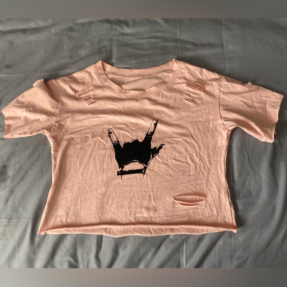 Distressed rock-on crop tee
